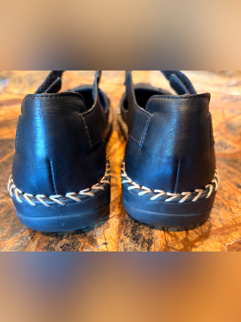 Rieker Black Mary Jane Leather Walking Sandals with Braided Sole Trim - Picture 4 of 8